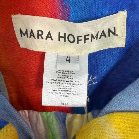 Mara Hoffman Striped Maxi Dress Tie Front Linen Blue Yellow Red Green Size 4 - Picture 6 of 9